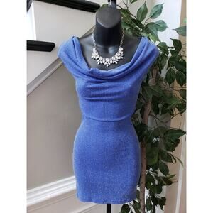 Symphony Dress Women L Blue Polyester Keyhole Back Cowl Neck Sleeveless